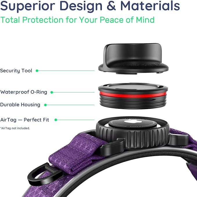 WhoseID Airtag Dog Collar | with Waterproof Air Tag Holder | QR Code Pet ID | Durable Comfortable Oxford Padded | Reflective Collar | for Small Puppy Dogs(Purple,S,10''~16'')