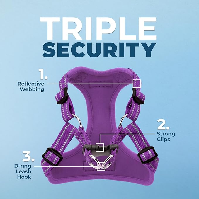 Best Pet Supplies Voyager Mesh Dog Breathable Harness Reflective Stitching, All Weather Adjustable for Walking Training, or Running - Heavy Duty & Durable, Harness (Purple), S