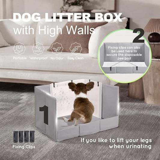 Dog Litter Box, Puppy Pee Pad Holder Foldable, Small Indoor Dog Potty Tray for Puppy, High Walls, Seamless, No Assembly, Waterproof, Easy to Clean, No Spill,Portable for Travel