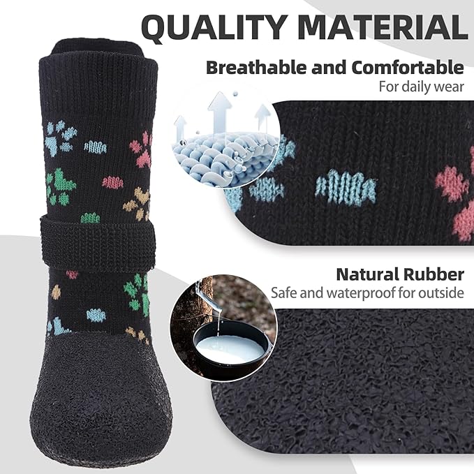 PUPTECK Anti Slip Dogs Shoes for Hot/Cold Pavement, Senior Booties, Rubber Boots & Paw Protectors for Small Medium Large Size Dogs to Prevent Licking, Grippy Socks for Hardwood Floors, Paw, XL