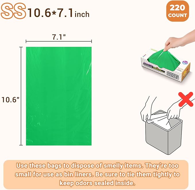 Odor-Sealing Dog Poop Bags 220 Count, Extra Strong Odor Control, Mutil-Layer Unscented Pet Waste Bags with Leak-Proof Design, Ideal for Dog Walks & Backyard Cleanup (Size:XS, Color:Green)