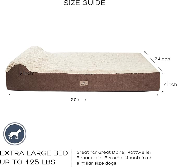 Jumbo Orthopedic Dog Bed - 7-inch Thick Memory Foam Pet Bed with Pillow Removable Cover Free Waterproof Liner - for Large Dogs (Khaki (Textured Plush), 50''L x 34''W x 10''Th I Extra Large)