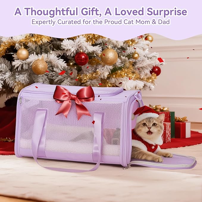 Petsfit 18 X 11 X 11 Airline Approved & Cat Car Carrier with Patent Safety Buckles, Escape-Proof Zippers & Mesh Side, Keeps Pets Secure in Cars, Comfy on Trips & Easy to Carry — Gift for Pet Lovers