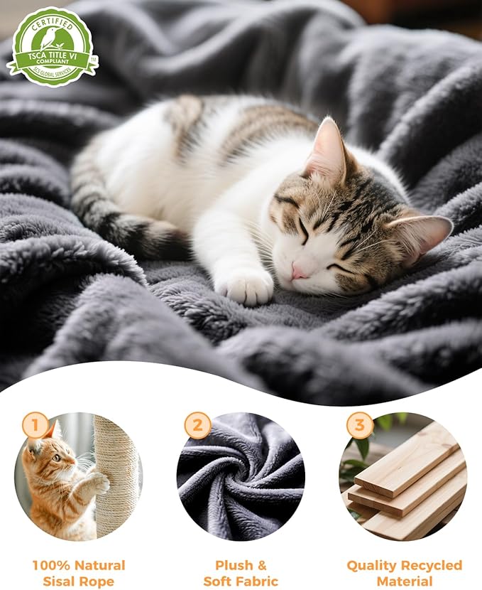 66in Multi-Level Large Cat Tree Tower for Indoor Cat/Kitties, Mordern Cat Tower with Sisal Scratching Posts, Condos and Hammock, Perches, Ramp for Climbing Heavy Duty