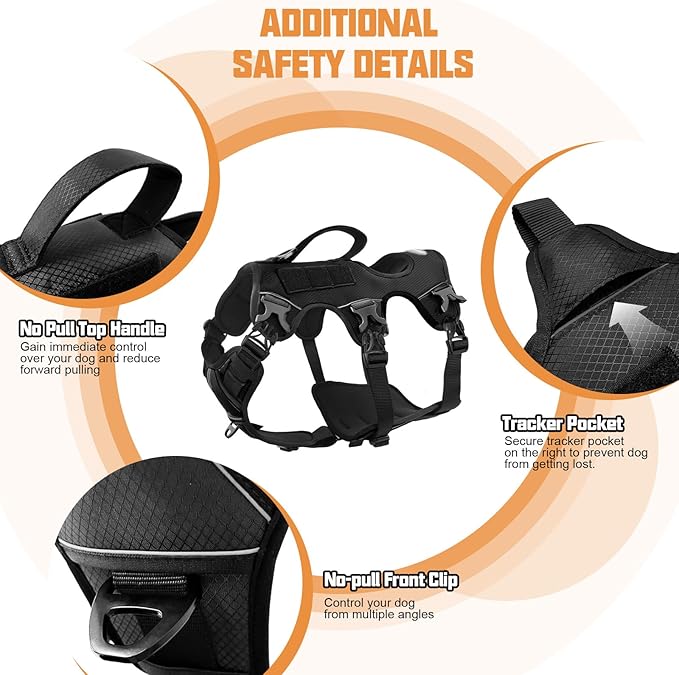 AUROTH Escape Proof Dog Harness - No Pull with Lift Handle, Soft Padded Reflective Adjustable Vest, Large for Walking, Hiking, Training