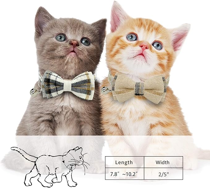 KUDES 2 Pack Cat Collars Set, Cat Collar Breakaway with Cute Bow Tie and Bell, Adjustable from 7.5-10.8 Inch, Soft and Comfortable for Kitten and Some Puppies