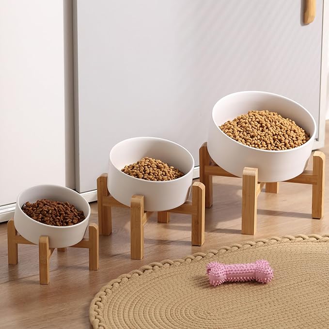Petygooing White Elevated/Raised 15°Slanted Ceramic Dog Bowl for Small and Medium Breeds, Tilted Anti Slip Pet Feeding Bowl,Food Water Dish with Stand for Cats and Dogs (28 OZ/3.6 Cups)