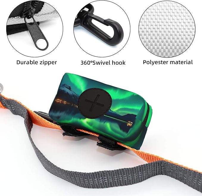 Northern Lights Pattern Dog Poop Bag Holder for Leash Dogs Waste Bags with Carabiner Clip Pet Waste Bag for Outdoor Puppy Walking and Travel