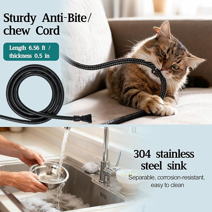 Heated Cat Bowl for Outdoor Pets - Double Stainless Steel Food & Water Bowls with Chew-Resistant Cord - Fully Waterproof Winter Feeding Station for Cats and Dogs - 20.3 OZ Each