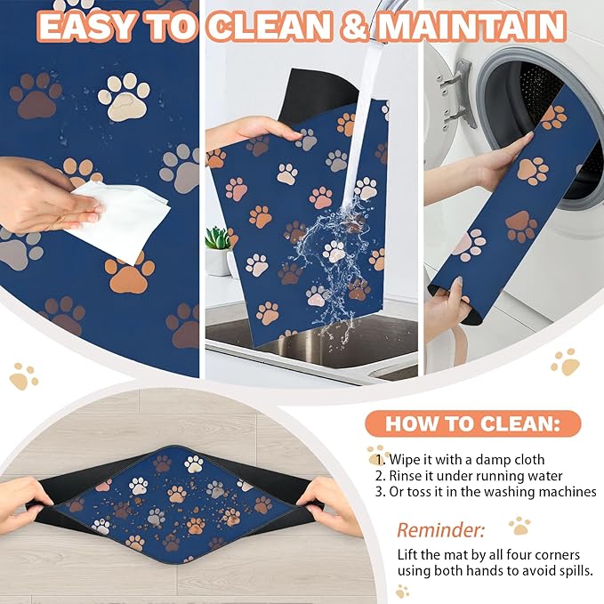 Blue Pet Fooding Mat - Absorbent Dog Cat Feeding Mat for Food and Water Bowl, No Stains Quick Dry Cat Placemat with Waterproof Rubber Backing, Pet Supplies for Messy Drinkers (12 X 20)