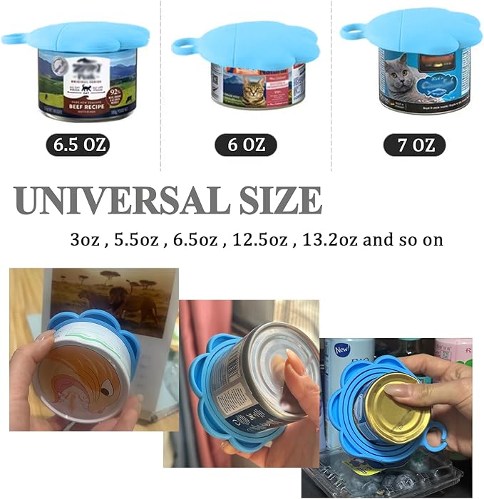 DORUI Cat Food Can Spoon & 3 Pcs Can Lids | Cute Paw Shape Covers & Opener for Wet Food | Universal BPA Free Silicone for Cats and Dogs Food(Blue)