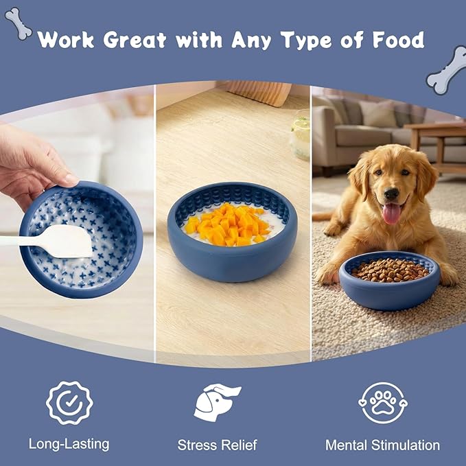 Dog Lick Bowl, Anxiety Relief Slow Feeder Lick Mat for Dogs, Non-Slip Freeze Licking Bowls Enrichment Puzzle Pet Feeding Treat Dispenser for Distraction, Silicone Lick Pads for All Dogs (Blue, Small)