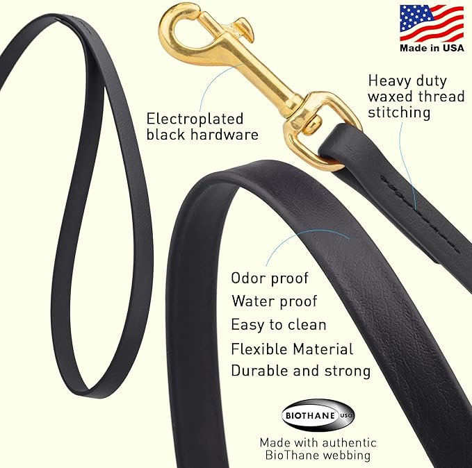 Viper K9 Biothane Working Dog Leash Waterproof Lead for Tracking Training Schutzhund Dog Sport & Search - Odor-Proof Long Line with Solid Brass Snap for Puppy Medium and Large 1/2" x 4ft Black