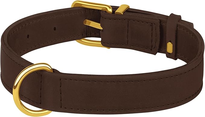 Leather Dog Collar - Heavy Duty Adjustable Soft Padded Pet Collars for Small Medium Large Dogs Breed - Black Green Brown Pink Red Blue (Brown, XL, 19"-24" Neck Fit)