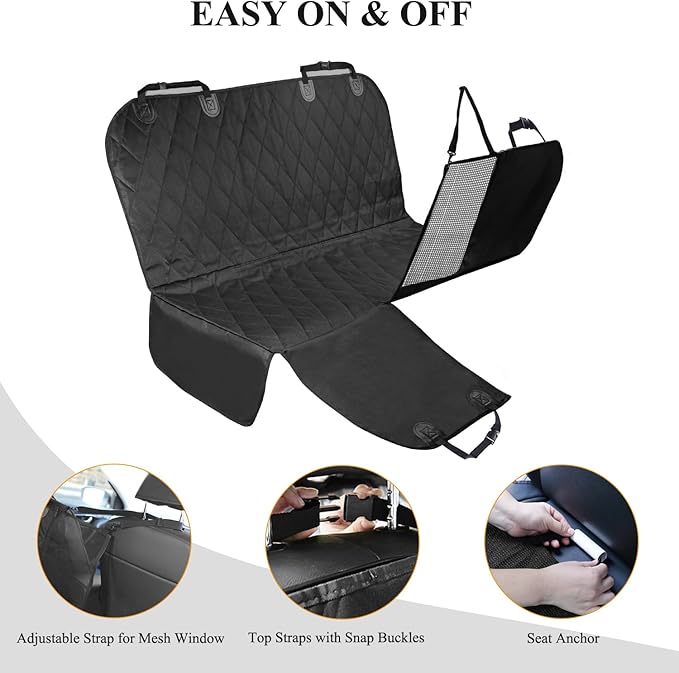 VIVAGLORY Dog Seat Cover Easyhammock Dog Hammock, Seat Cover for Car SUV & Truck, Back Backseat Split Hair Resistant Protector for Pet, Large, Black