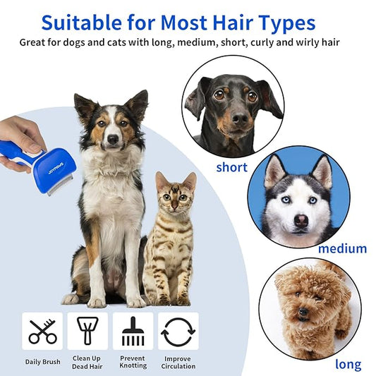 Upgraded Pet Self Cleaning Curved Deshedding Tool, Effectively Reduces Shedding by Up to 95%, Professional Grooming Brush for Small Dogs, Cats and Other Small Animals Blue S