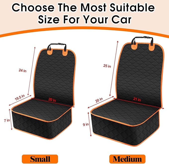 NECKORY 2 Pack Front Dog Seat Cover, Waterproof Car Seat Covers for Dogs Nonslip Scratch-Proof Dog Seat Cover Front Seat Cover for SUV, Trucks & Cars - S, Black/Orange