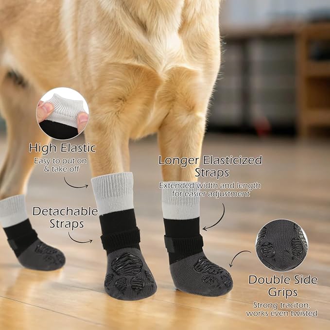 EXPAWLORER Anti Slip Dog Socks to Prevent Licking Paws, Dog Shoes for Cold Winter, Dog Booties for Hardwood Floors, Dog Boots & Paw Protectors with Grippers for Small Medium Large Senior Dogs Grey XS