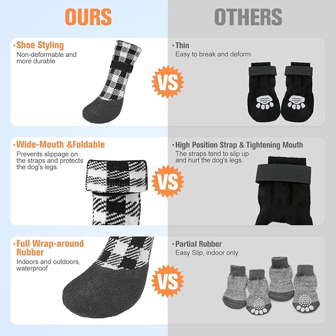 BEAUTYZOO Anti Slip Dog Socks Boots, Dog Shoes for Hot/Cold Pavement Snow Rain Days,Waterproof Grip Dog Booties Paw Protector for Hardwood Floor, Prevent Licking for Small Medium Large Senior Old Dogs