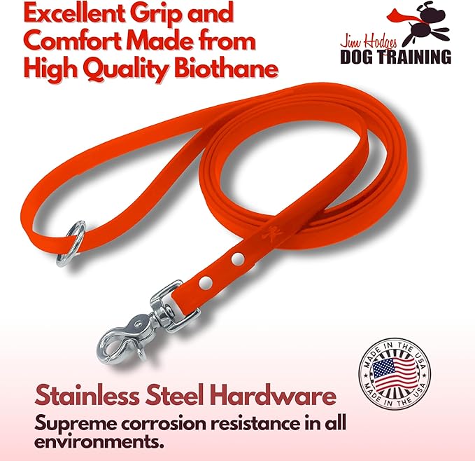 Gummy K9 Biothane Dog Leash, Professional Training Lead, Stainless Steel, New Advanced Safety Clasp, Weatherproof, Waterproof, Long Lasting, 6 Ft (5/8 Orange), Small, Medium, Large Dogs, Made in USA