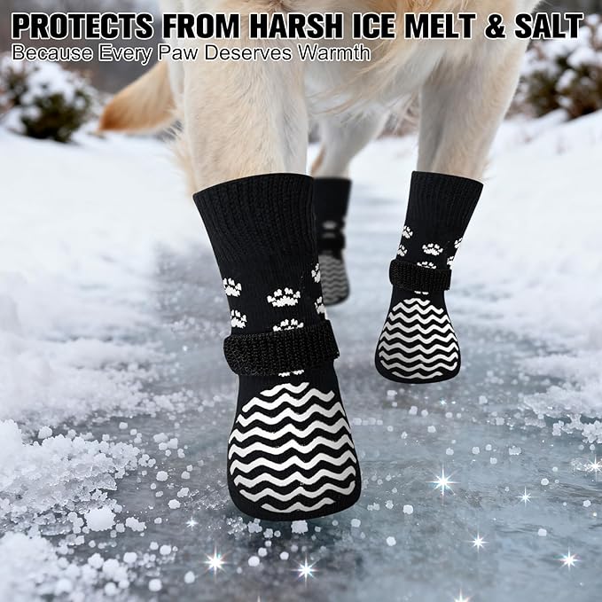EXPAWLORER 6Pcs Anti Slip Dog Socks to Prevent Licking Paws, Dog Shoes for Winter, Double Sides Dog Boots & Paw Protectors Booties for Hardwood Floors with Grippers Small Medium Large Senior Dogs, M