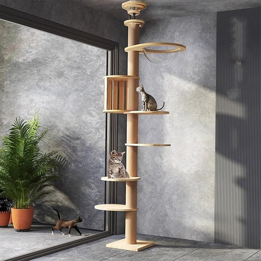 Floor to Ceiling cat Tree - Adjustable Height (95-98in,104.3-108.2in)- with Width 4.33 in Scratching Post,Cat Hammock,Fully Wrapped with sisal Rope - Heavy Duty cat Tree.(Holds 110 lbs)