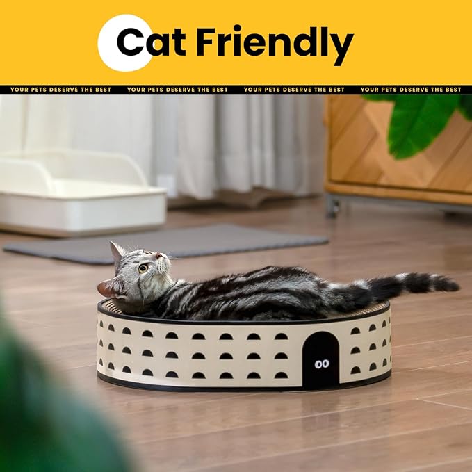 Oval Cat Scratcher Bed, 2-in-1 Cat Scratching Board, Natural Corrugated Cardboard Scratch Pad Lounge, Sealed Base Traps Debris,No Assembly Kitty Furniture,Stylish Colors Blends Any Home Decor