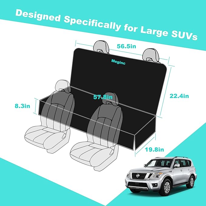 Meginc Bench Dog Car Seat Covers for SUV, Waterproof Dog Seat Cover for Back Seat Fit Ford Explorer Heavy Duty Non Slip Back Seat Cover Protector for Chevrolet Tahoe/Yukon/Suburban/Expedition