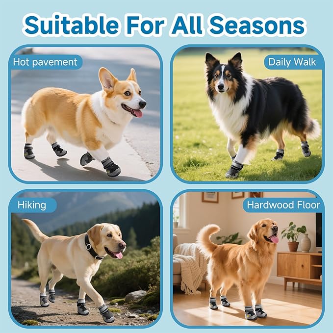 Hipaw Dog Shoes,Breathable Dog Boots for Hot Pavement,Non-Slip Paw Protector for Winter Snow,Lightweight Dog Booties for Small Medium Large Dogs,Outdoor Walking,Hiking,Indoor Hardwood Floor