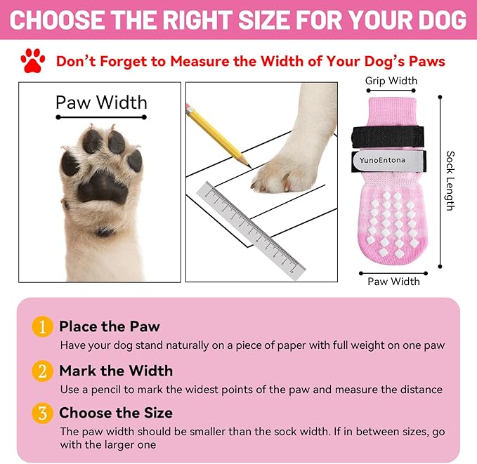 Non Slip Dog Socks to Prevent Licking Paws - for Hardwood Floors Anti Slip - Grippy Socks for Senior Dog - Double Elastic Reflective Straps Prevent Scratching for Hot Pavement. (Pink, L)
