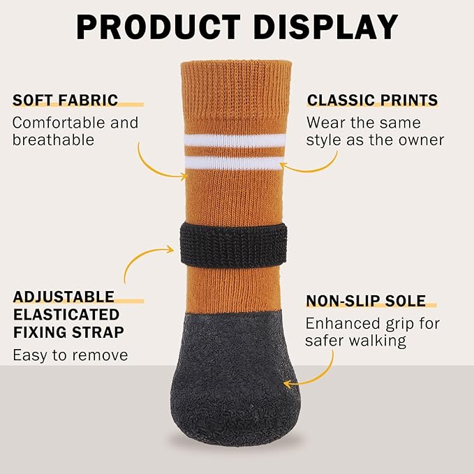SCENEREAL Anti Slip Dog Boots & Paw Protectors for Hardwood Floor, Extended Dog Socks to Prevent Licking Paws, Waterproof Pet Snow Rain Shoe for Winter Large Senior Dogs, Khaki XL