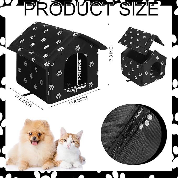 Soaoo 3 Pcs Cat Houses for Outdoor Stray Cats Shelter Weatherproof Outside House Indoor Foldable Pet Cave with Tent Stakes for Wild Animal Dogs(Paw Style)