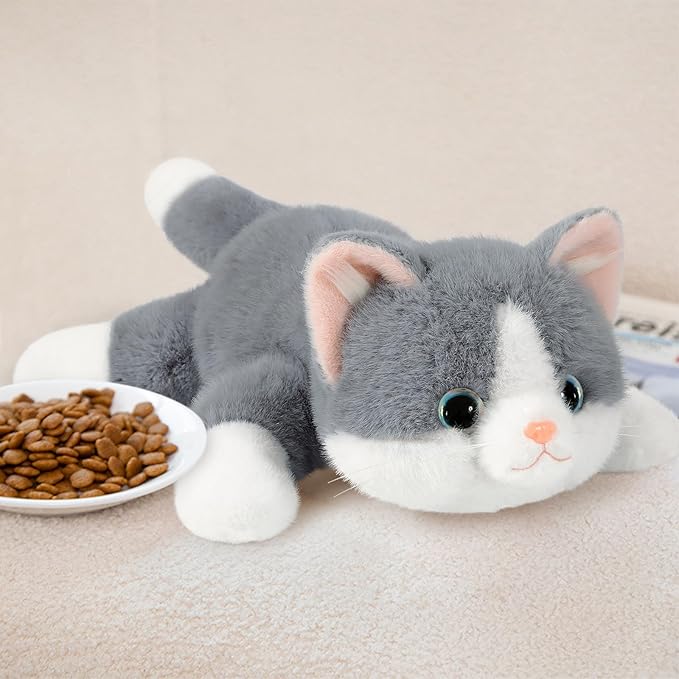 Ditucu Weighted Cat Stuffed Animal 0.6 lbs Cute Realistic Kitten Plush Toys 11.8 inch Soft Plushies Gifts for Kids Grey