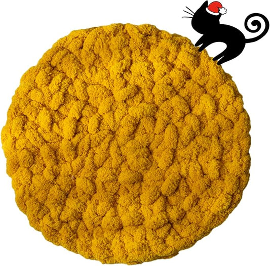 Cat Self-Warming Knitted Bed Mat, Extra-Soft Warm Round Washable Pads Cushions for Indoor Kittens & Kitty Small Pets Cat Trees (Yellow,Medium)