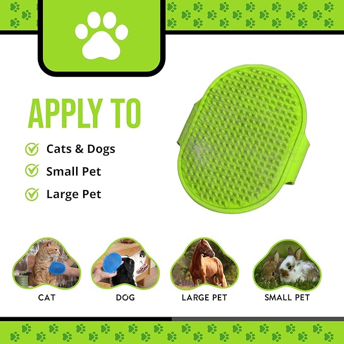 Silicone Dog Bath Brush – Soft Pet Scrubber for Bathing & Grooming – Shampoo Brush for Dogs, Cats & Puppies – Adjustable Strap – Choose from 5 Colors (Green)