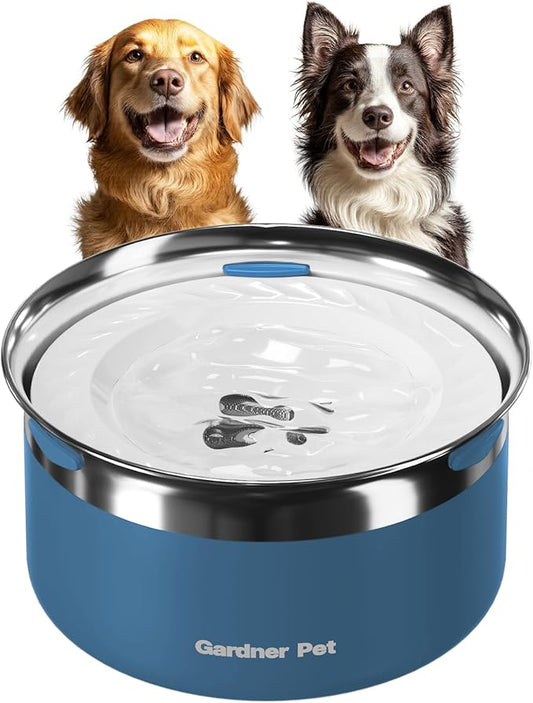 Gardner Pet Dog Bowls 1 Gallon (3.85L) Stainless Steel No Spill Dog Water Bowl, Slow Water Feeder Metal Bowls, Spill Proof Water Dispenser for Large Dogs, Promotes Healthy Hydration(Blue)