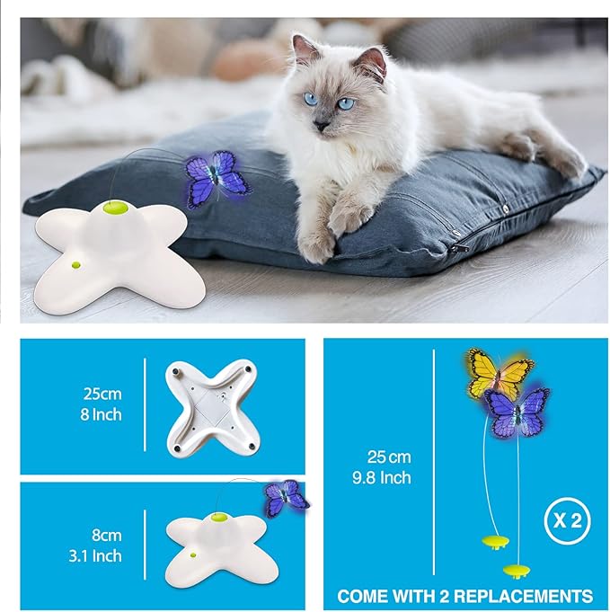 ALL FOR PAWS Interactive Butterfly Cat Toy, Automatic Cat Butterfly Wand Toys for Kitty, Electric Fluttering Butterfly Cat Teaser Toy for Indoor Cats