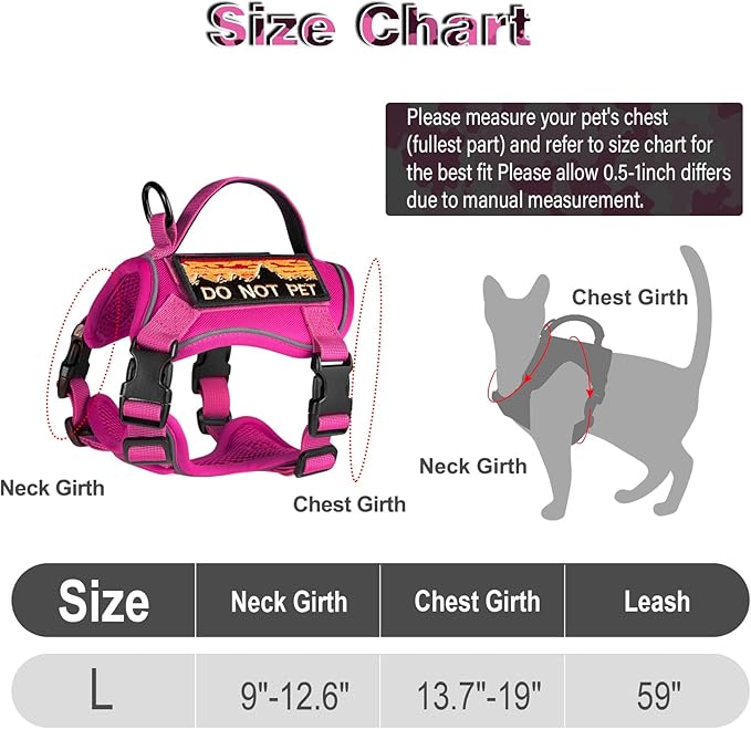 Tactical Cat Harness for Walking, Adjustable Escape Proof Pet Vest for Large Cat,Easy Control Breathable Cat Vest with Handle，Molle Patches (Pink+Leash, L)