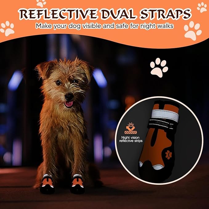 Dog Shoes for Large Dogs, 360°Anti Slip Medium Dog Boots & Paw Protectors Winter Snowy, Waterproof 4Pcs Dog Booties with Reflective Strips (Size 2: 1.77''x2.3''(W*L), Orange)