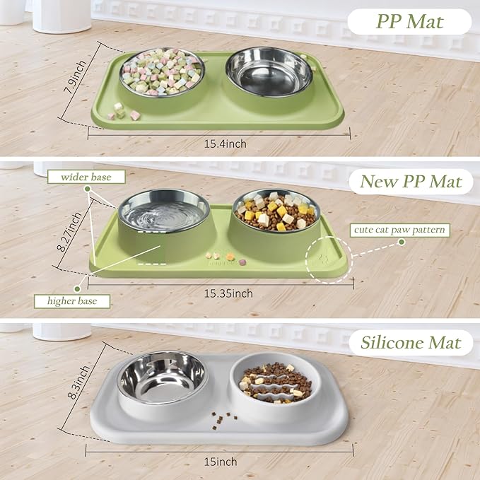 Gentledog Waterproof Silicone Cat Food Bowls, Stainless Steel & Silicone Slow Feeder Double Bowls, Non-Skid & Non-Spill Raised Edge, Food and Water Feeder for Cat and Puppy