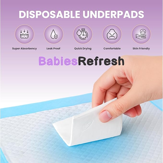 100 Count Super Absorbency Medium 22” x 22" Disposable Underpads, Leakproof Quick Drying for Multi-use for Babies, Puppy Pads and Adults, Chucks, Disposable Diaper Changing Pad for Baby, Blue