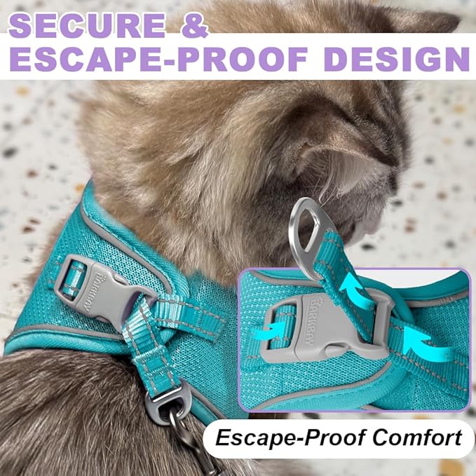 Cat Harness and Leash Set,Escape Proof Kitten Harness,Step in Adjustable Soft Lightweight,Easy Control,Reflective Strips Comfortable for Walking Travel(Ocean Blue,S)