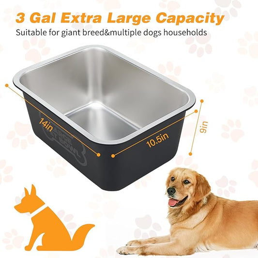 Bwogue 3 Gallons Extra Large Dog Water Bowl for Large Breed, Durable Stainless Steel Dog Bowl High Capacity Pet Water and Food Bowls for Dogs, 1 Pack