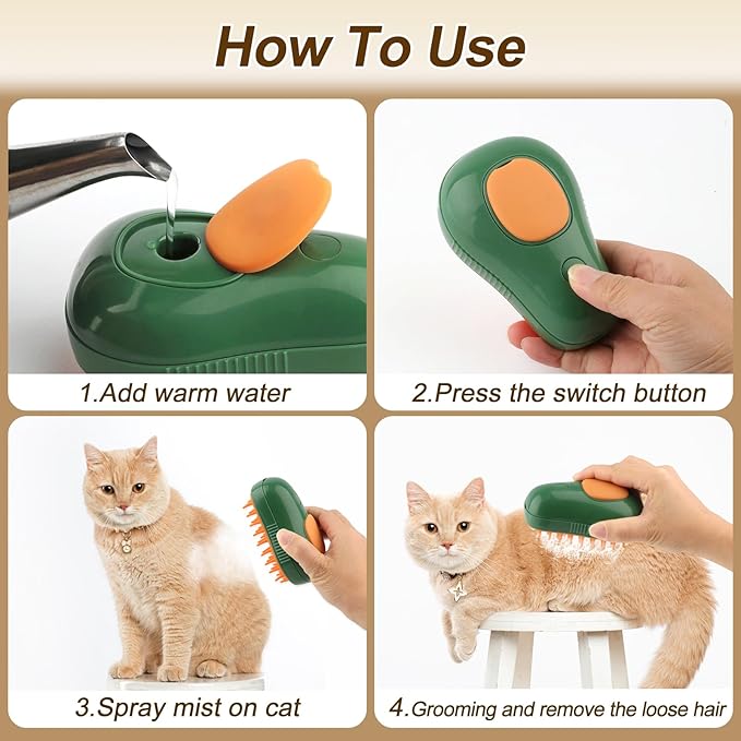 Cat Steam Brush, 3 in 1 Dog Steamy Brush, Silicone Massage Grooming Comb, Pet Hair Cleaning Misting Comb for Cats Dogs(Avocado White/Green)