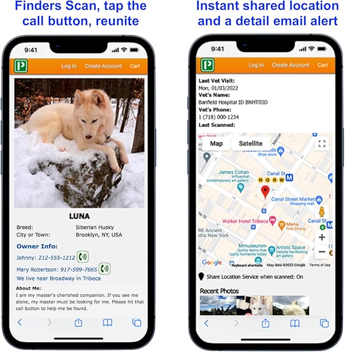 Pet Dwelling QR Pet Tag – Easy Scan Instant Location Alerts, Online Pet Profile with AI Feature for Dogs & Cats (Purple Paw)