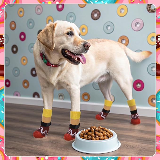 EXPAWLORER 8 Pcs Anti Slip Dog Socks, Dog Shoes for Hot Pavement, Dog Booties for Hardwood Floor, Prevent Licking Paws, Boots & Paw Protectors for Small Medium Large Senior Dogs