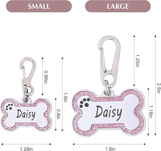 Personalized Stainless Steel Pet ID Tags with Glittery Bone Design - DEEP Engraved Dog Tags Engraved for Pets Customized with 5 Lines Dogs and Cats Pets