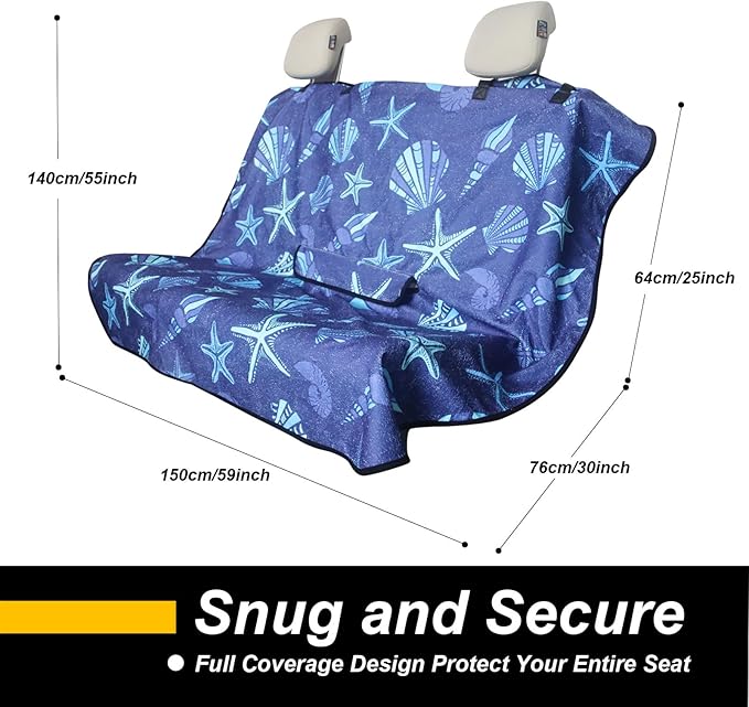 LoyaGour Back Seat Cover for Car Trucks Van SUV,Waterproof Rear Bench Towel Seat Covers for Dogs and Kids,Automotive Backseat Protector (Conch Shells Starfish)