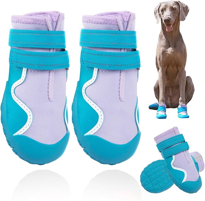 Dog Shoes Small Medium Large Size Dogs, Puppy Booties Paw Protector for Hot Pavement, Non-Slip Waterproof Rubber Reflective Strapped Boots (Blue, Size 7#: (3.2 * 2.8) (L*W) for 63-75lbs)
