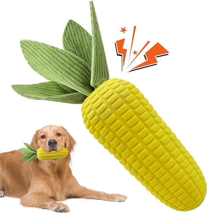 Dog Toys for Aggressive Chewers, Indestructible Tough Squeaky Corn Chew Toy for Large Medium Small Breed, Interactive Dog Toys to Keep Them Busy
